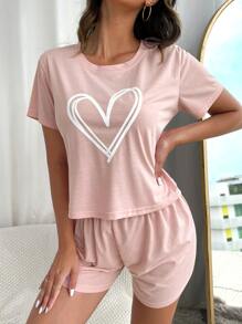 愛心圖案休閒服套裝 - 淺粉色 - 查看 3