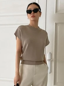 DAZY Mock Neck Batwing Sleeve Knit Top,Back To School Clothes - Mocha Brown - View 3