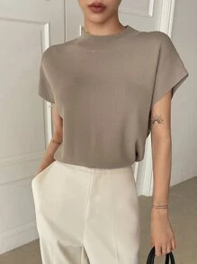 DAZY Mock Neck Batwing Sleeve Knit Top,Back To School Clothes - Mocha Brown - View 2