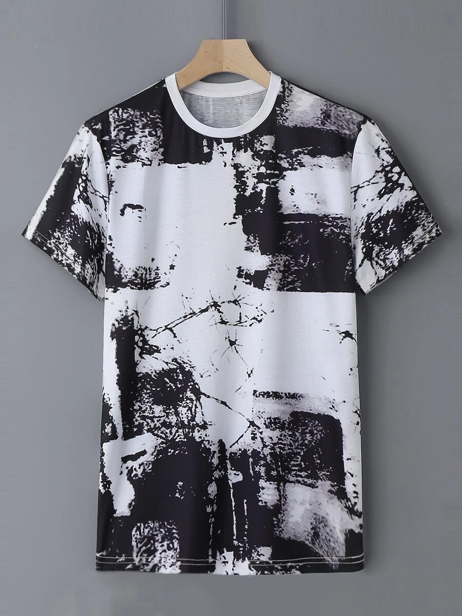 Manfinity Men Graphic Print Tee - Black and White - View 1