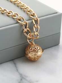 Hollow Out Bell Pendant Pet Necklace - Gold - View 3