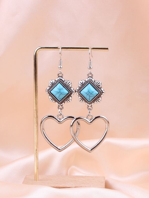 Geometric Turquoise Decor Heart Drop Earrings