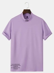 Manfinity Homme Men Slogan Graphic Mock Neck Tee - Lilac Purple - View 1