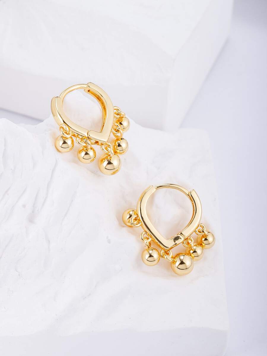 對時尚簡約女式吊墜和鋼珠耳環，小巧精緻魅力女孩珠寶禮物 - 金黃色 - 查看 1