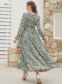Mulvari Ditsy Floral Flounce Sleeve Modest Long Sleeve Dress - Multicolor - View 2