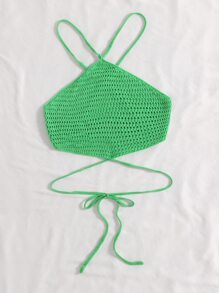 Breezaya 十字交叉後綁帶吊脖針織上衣