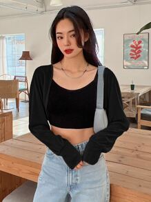 DAZY Solid Open Front Crop Top - Black - View 7