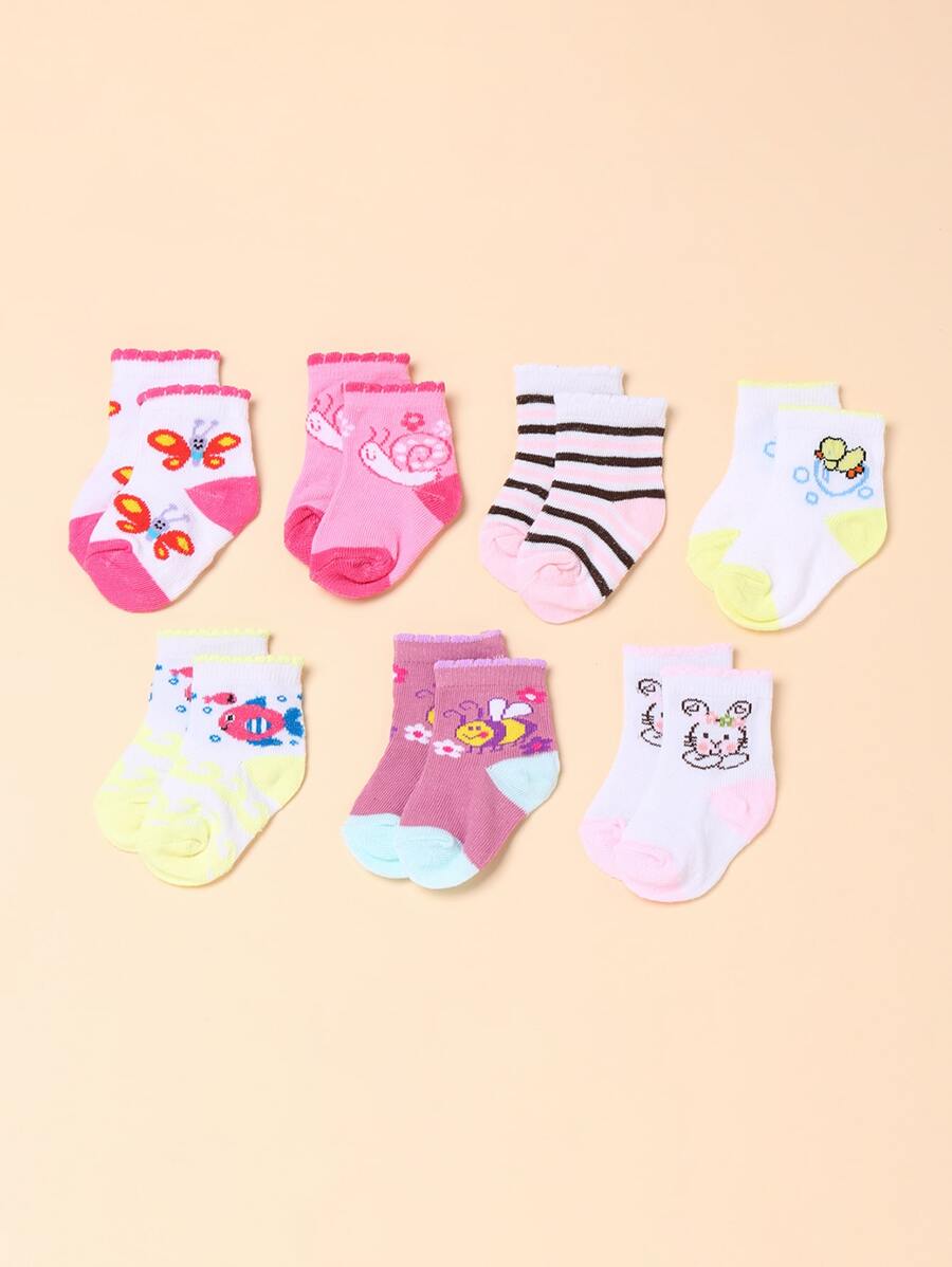 嬰兒7雙卡通圖案襪子 - 彩色 - 查看 1