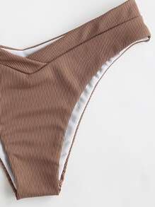 SHEIN Teen Girls Rib Ring Linked Bikini Set Summer Beach - Khaki - View 3