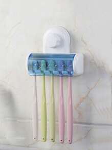 1pc Suction Cup Toothbrush Holder - Blue and White - View 1