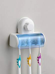 1pc Suction Cup Toothbrush Holder - Blue and White - View 2