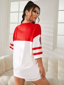SHEIN EZwear Bộ đồ hai mảnh nữ Dây kéo Túi Lá thư Sọc Thể thao - Đỏ và trắng - Xem 3