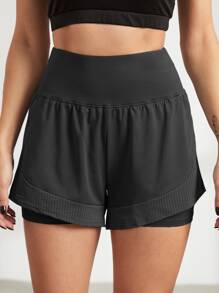 Powerista Pantalones cortos deportivos con panel de malla para mujer - Negro - Ver 5