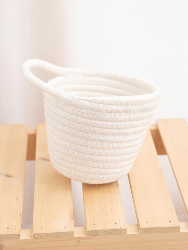 1pc Solid Color Storage Basket, Boho Braided Design Storage Basket For Household