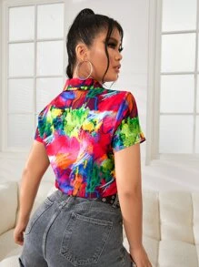 SHEIN Unity 人像和筆刷圖案襯衫 - 彩色 - 查看 4