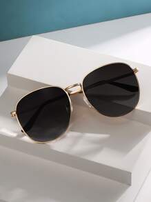 Retro Classic Metal Fashion Fashion Glasses For Women And Men, Big Frame Aviator Style, Suitable For Outdoor Travel, Beach, Casual Wear, Summer - Gold - View 2