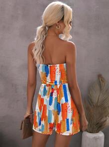 Brush Print Hidden Pocket Tube Romper - Multicolor - View 2