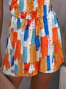 Brush Print Hidden Pocket Tube Romper - Multicolor - View 4