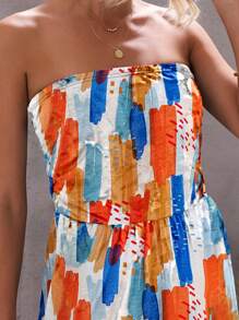 Brush Print Hidden Pocket Tube Romper - Multicolor - View 5