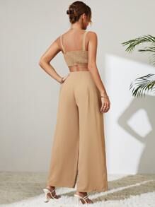 Breezaya Shirred Cami Top & Wide Leg Trousers - Khaki - View 2