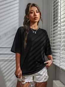 SHEIN Unity Reflective Slogan Graphic Drop Shoulder Tee GOOD THINGS ARE COMING Graphic Tees Women Tops - Black - View 5