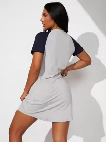 Colour Block Slogan Graphic Night Dress - Light Grey - View 2