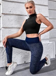 Easithlete Top tank deportivo con cremallera media - Negro - Ver 4