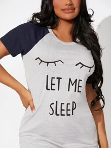 Colour Block Slogan Graphic Night Dress - Light Grey - View 6