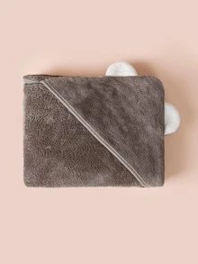 1pc Baby Cartoon Ear Decor Plush Swaddling Blanket - Grey - View 7