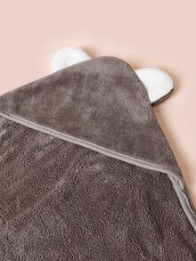 1pc Baby Cartoon Ear Decor Plush Swaddling Blanket - Grey - View 9