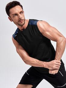 Manfinity Sport Corelite Camiseta deportiva para hombre con bloque de color y gráfico de letras, tops de entrenamiento