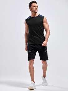 Manfinity Sport Corelite Camiseta deportiva para hombre con bloque de color y gráfico de letras, tops de entrenamiento