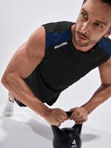 Manfinity Sport Corelite Camiseta deportiva para hombre con bloque de color y gráfico de letras, tops de entrenamiento