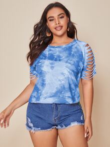 Plus Tie Dye Ripped Tee - Blue and White - View 4