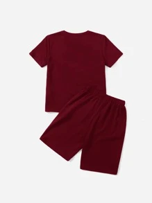SHEIN Boys Gamepad Print Tee & Track Shorts Set - Burgundy - View 2