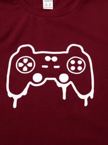 SHEIN Boys Gamepad Print Tee & Track Shorts Set - Burgundy - View 3