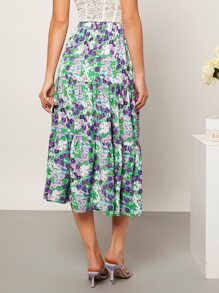 Falda con estampado floral bajo con fruncido - Multicolor - Ver 2