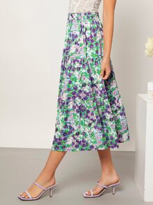 Falda con estampado floral bajo con fruncido - Multicolor - Ver 4