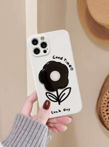 Floral Phone Case With Stand-Out Phone Grip - Black and White - View 2