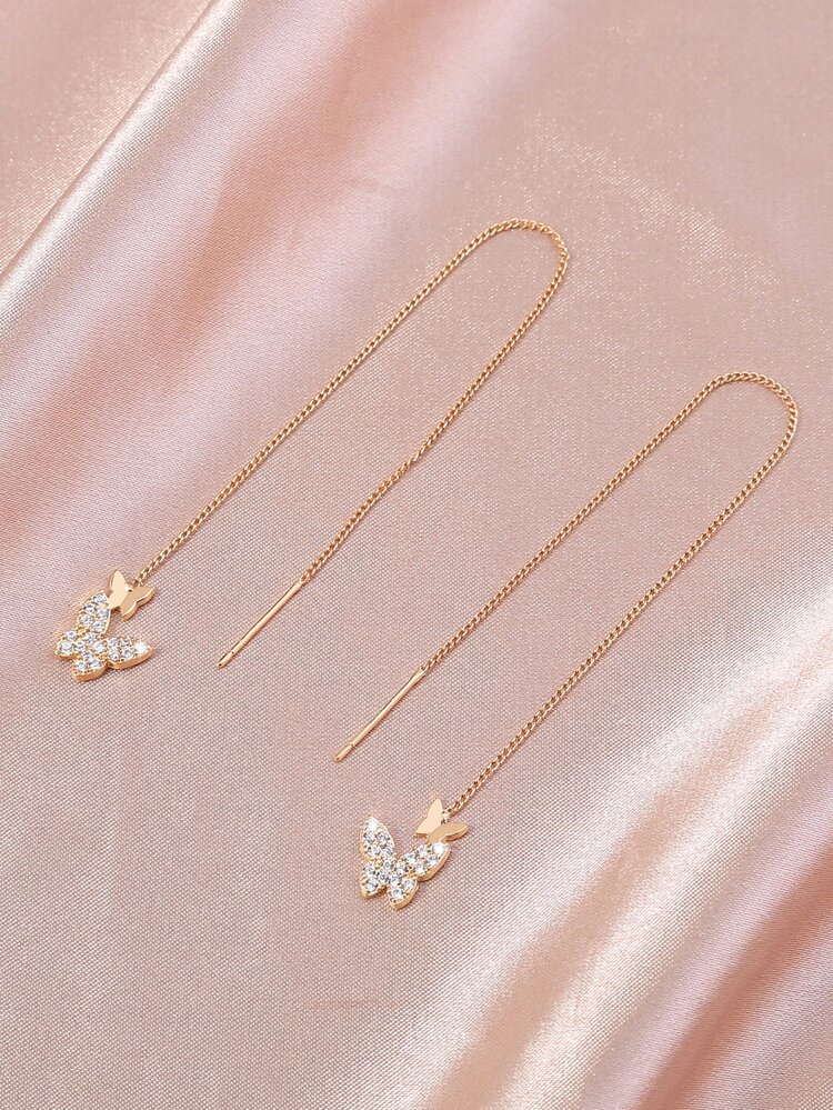 Nooxian Cubic Zirconia Butterfly Decor Threader Earrings