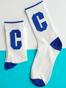 Men Letter Graphic Crew Socks - White - View 2
