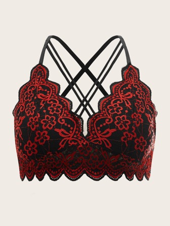 حمالة صدر دانتيل زهري متشابك الظهر مقاس كبير