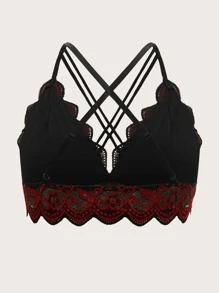 Sujetador con encaje floral cruzado - Burdeos - Ver 2