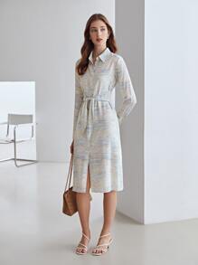 MOTF X MONET INSPIRED 100% SILK BELTED SHIRT DRESS - Multicolor - View 2