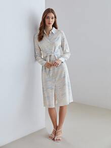 MOTF X MONET INSPIRED 100% SILK BELTED SHIRT DRESS - Multicolor - View 5