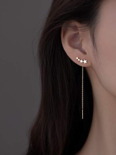 Nooxian 星星和方晶鋯石裝飾線耳環
