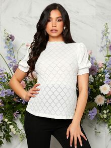 SHEIN Maternity Shirred Puff Sleeve Tee - White - View 3
