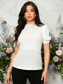 SHEIN Maternity Shirred Puff Sleeve Tee - White - View 5