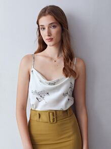 MOTF X Dina Brodsky 100% SILK PRINTED DRAPED CAMI TOP - White - View 2