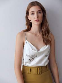 MOTF X Dina Brodsky 100% SILK PRINTED DRAPED CAMI TOP - White - View 8